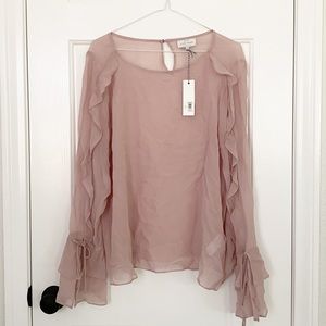 NWT Lucky Brand Sheer Boho Ruffle Bell Sleeve Top